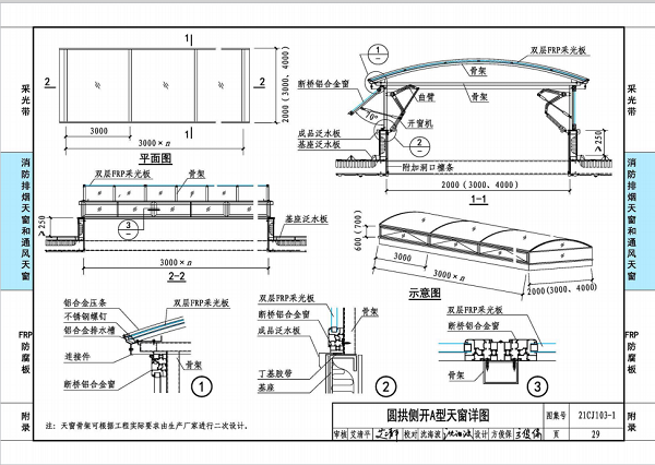 圓拱側(cè)開A型天窗做法示意圖 圓拱側(cè)開A型天窗做法示意圖